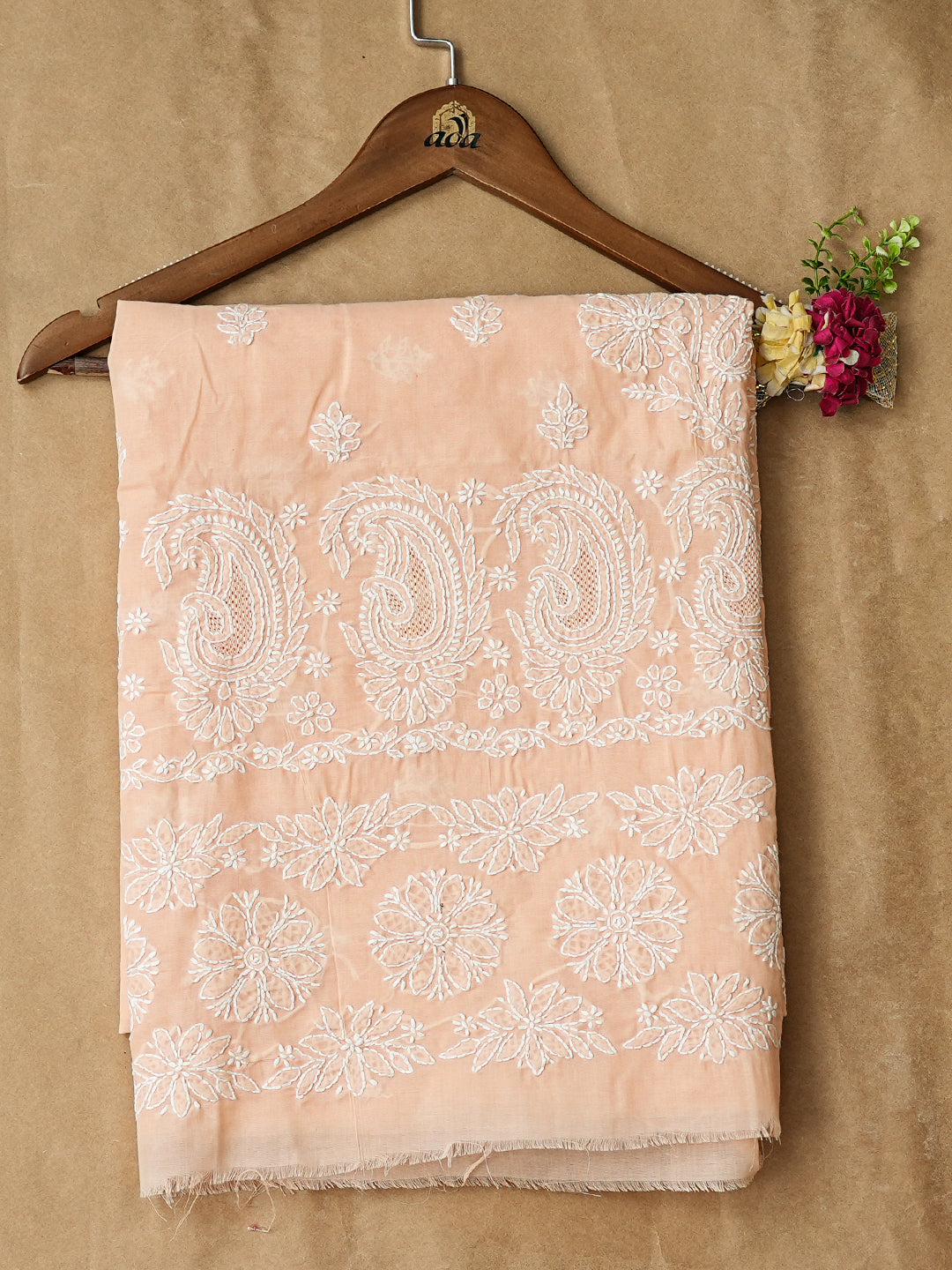 Ada Hand Embroidered Peach Cotton Lucknowi Chikankari Unstitched Kurta 01A712254