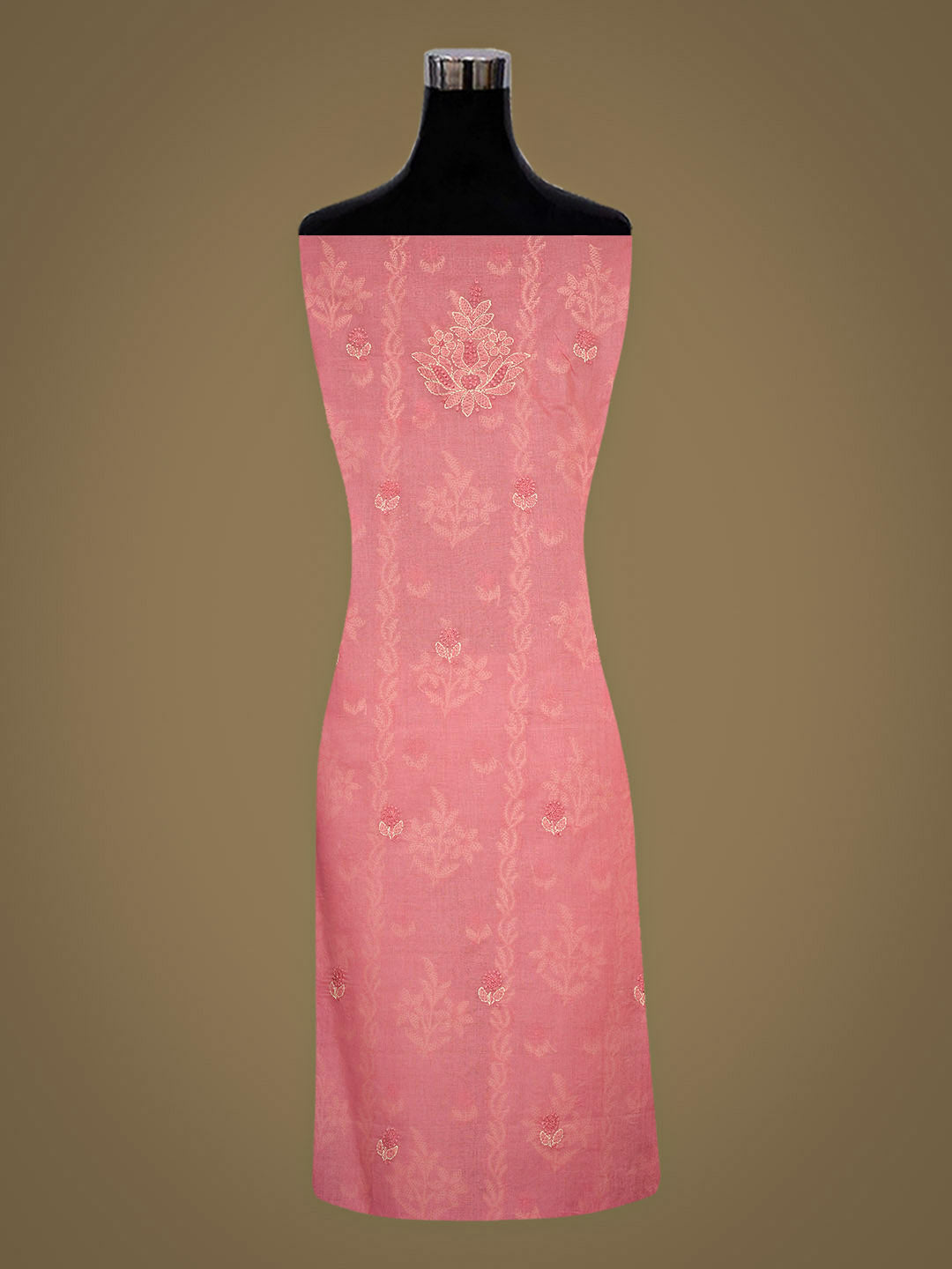 Ada Hand Embroidered  Peach Cotton Lucknowi Chikankari Unstitched Kurta 01A883587