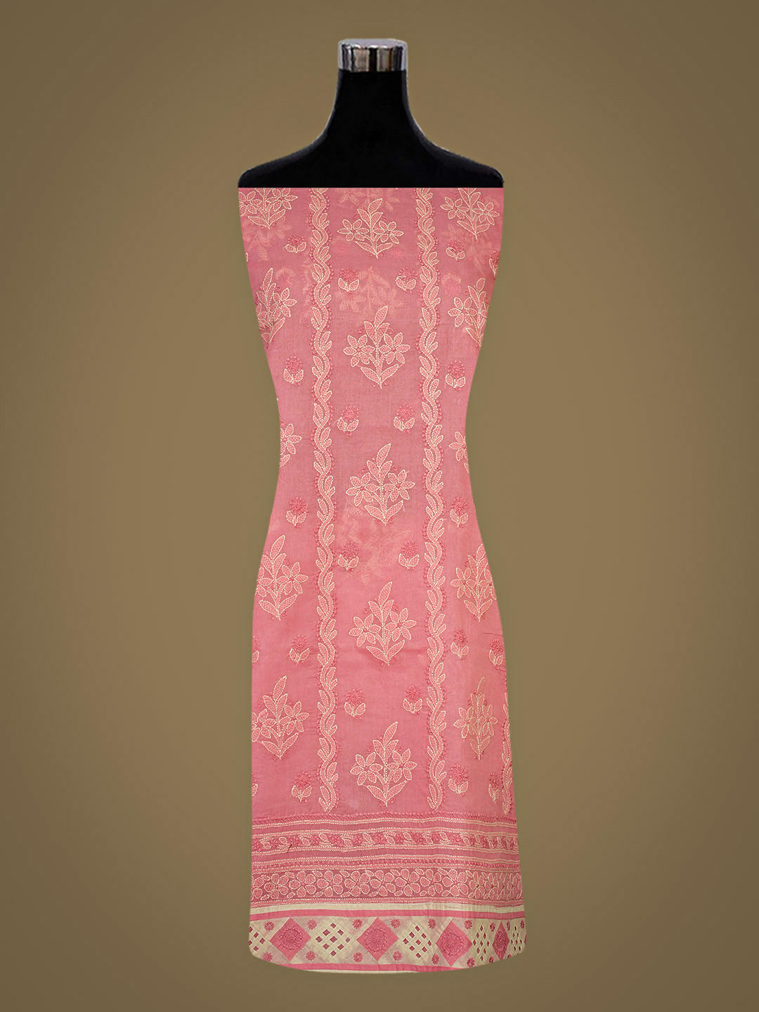 Ada Hand Embroidered  Peach Cotton Lucknowi Chikankari Unstitched Kurta 01A883587