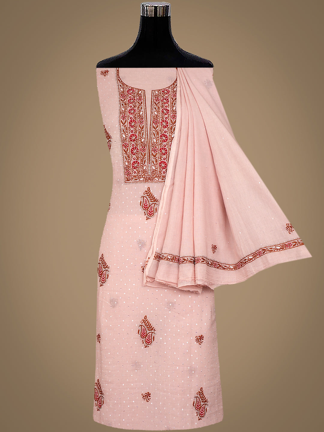 Ada Peach Cotton Unstitched Kurta Dupatta_4