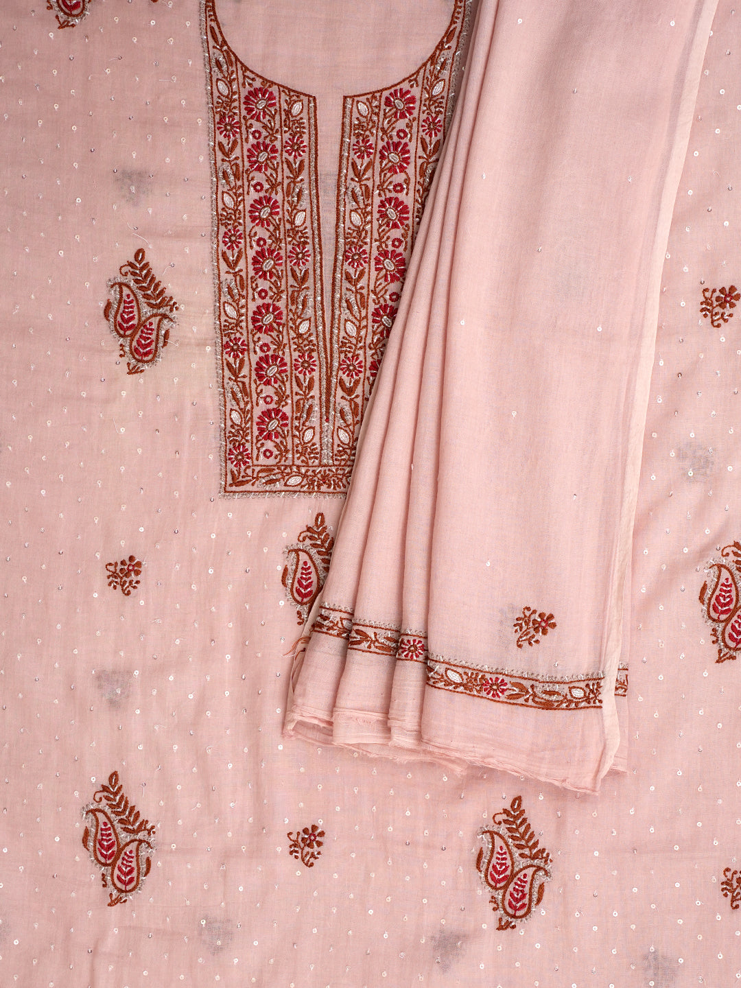 Ada Peach Cotton Unstitched Kurta Dupatta_5