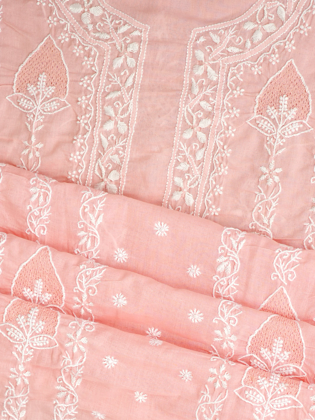 Ada Hand Embroidered Peach Cotton Lucknowi Chikankari Unstitched Suit Piece 01A773506