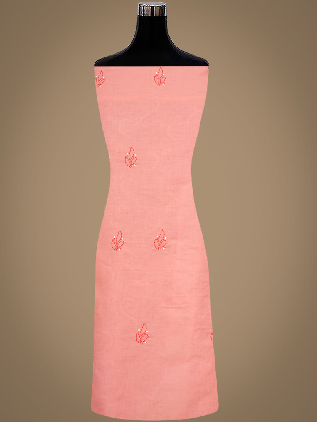 Ada Hand Embroidered Peach Cotton Lucknowi Chikankari Unstitched Suit Piece 01A935696