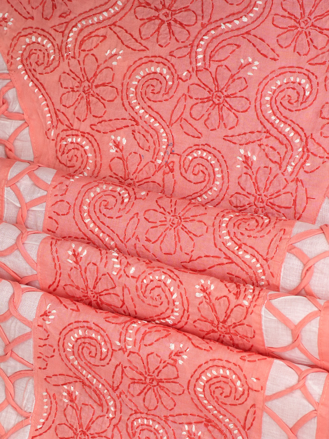 Ada Hand Embroidered Peach Cotton Lucknowi Chikankari Unstitched Suit Piece 01A935696