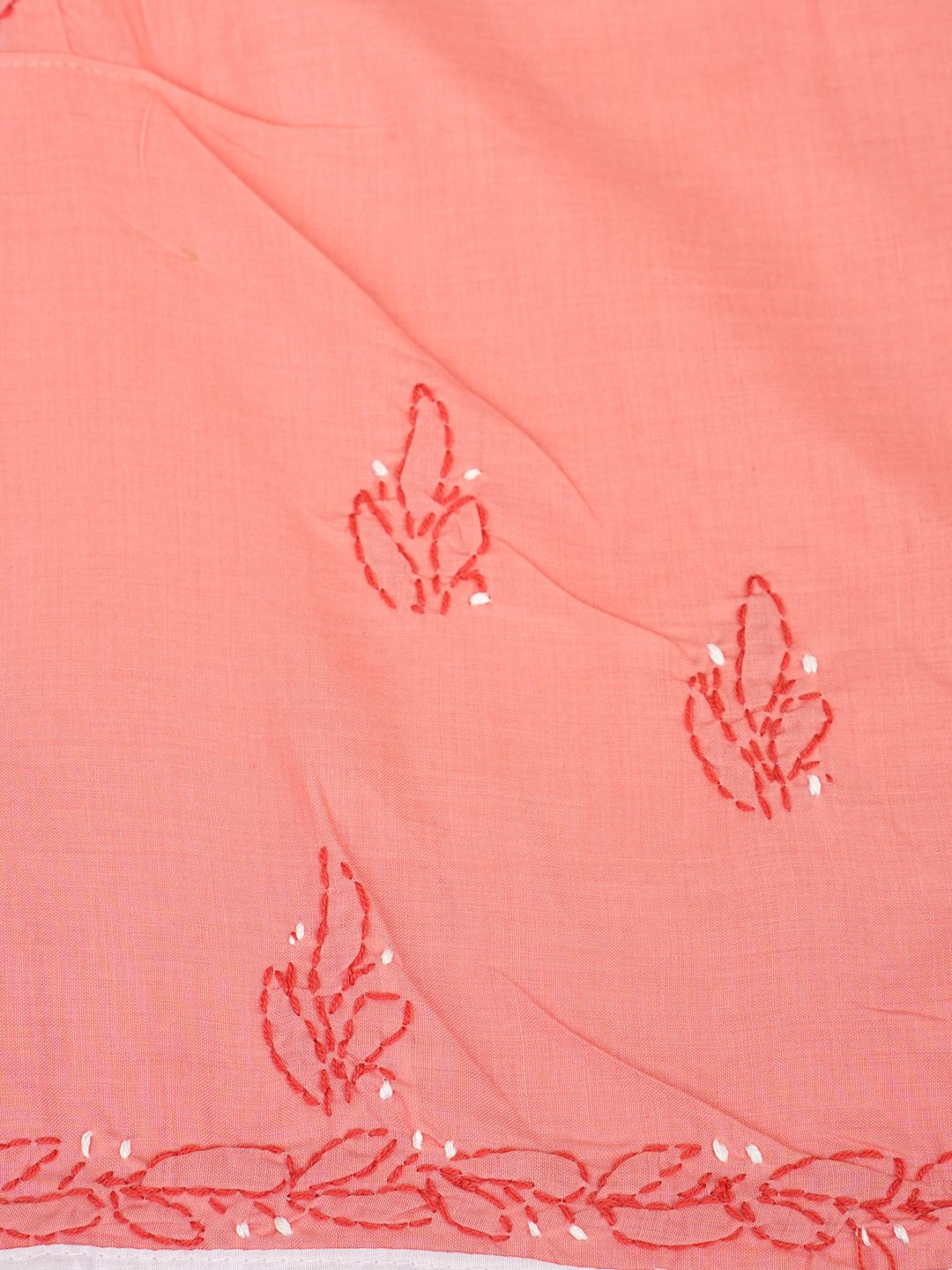 Ada Hand Embroidered Peach Cotton Lucknowi Chikankari Unstitched Suit Piece 01A935696