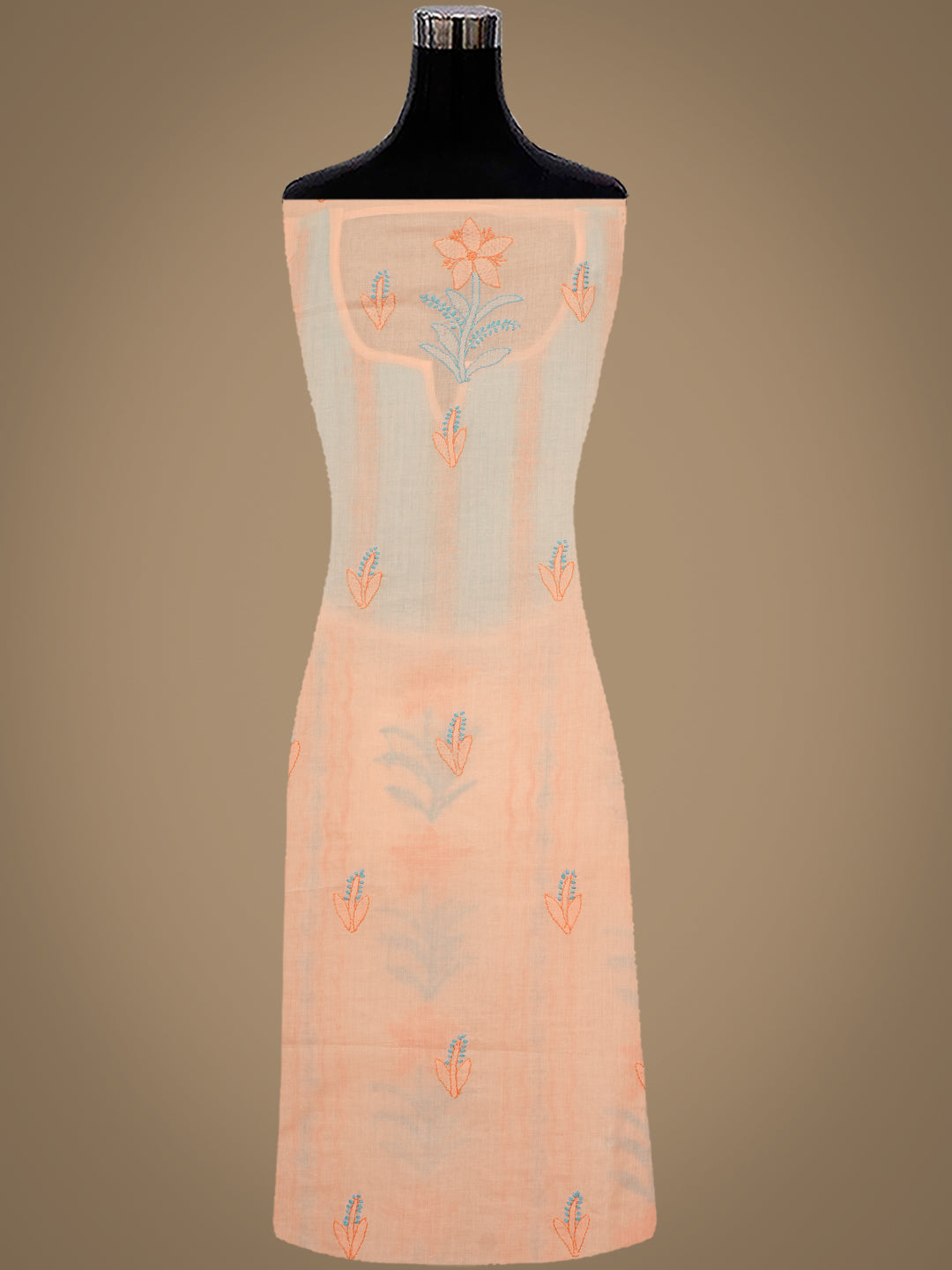 Ada Hand Embroidered Peach Cotton Lucknowi Chikankari Unstitched Suit Piece 01A981451