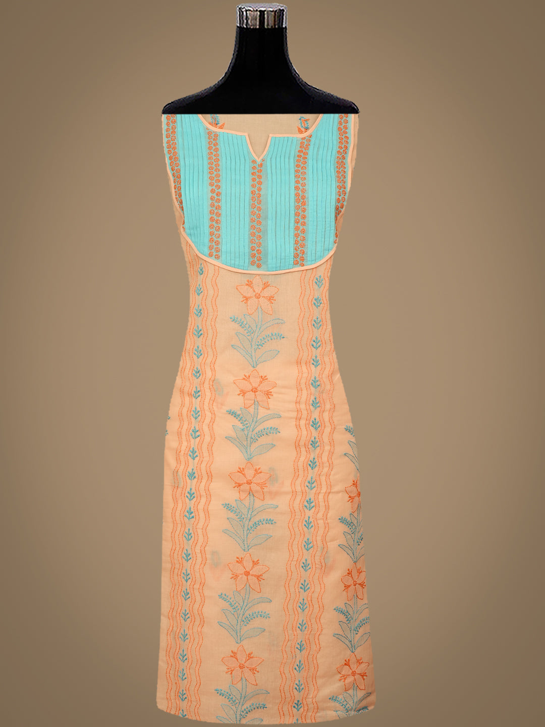 Ada Hand Embroidered Peach Cotton Lucknowi Chikankari Unstitched Suit Piece 01A981451