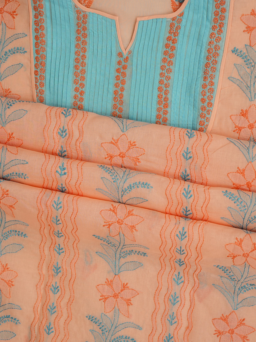 Ada Hand Embroidered Peach Cotton Lucknowi Chikankari Unstitched Suit Piece 01A981451