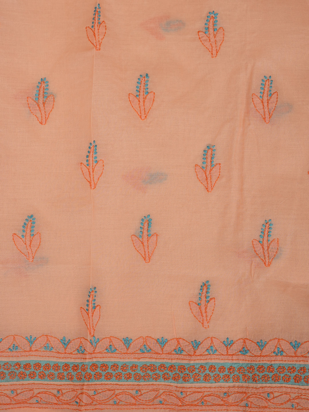 Ada Hand Embroidered Peach Cotton Lucknowi Chikankari Unstitched Suit Piece 01A981451