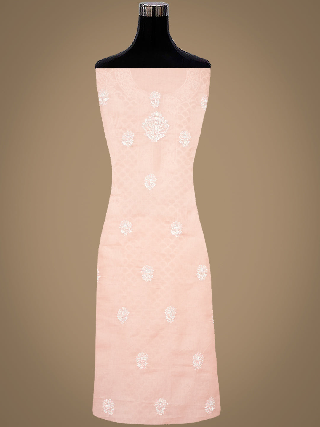 Ada Hand Embroidered Peach Cotton Lucknowi Chikankari Unstitched Suit Piece 01A986947