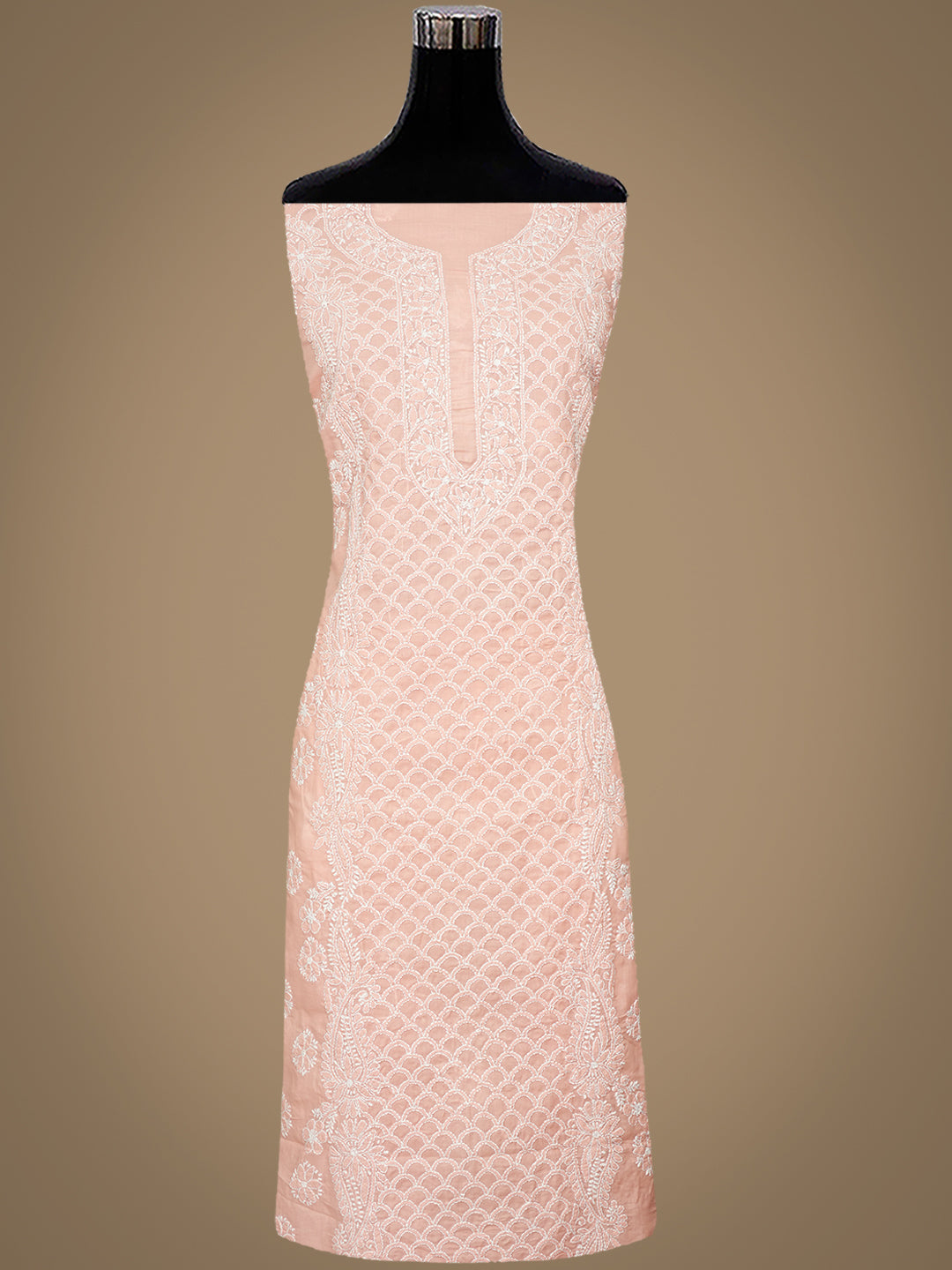 Ada Hand Embroidered Peach Cotton Lucknowi Chikankari Unstitched Suit Piece 01A986947
