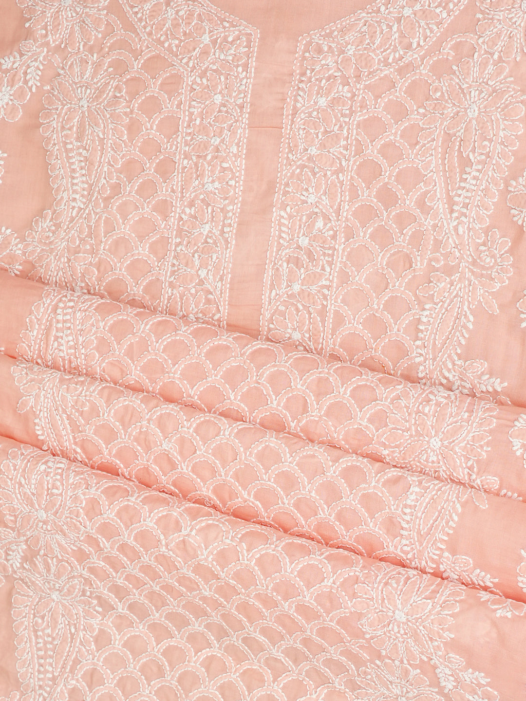 Ada Hand Embroidered Peach Cotton Lucknowi Chikankari Unstitched Suit Piece 01A986947