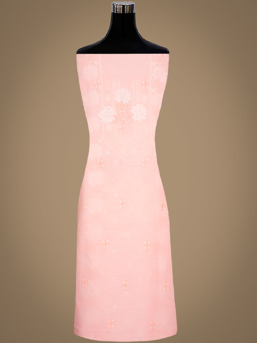 Ada Hand Embroidered Peach Cotton Lucknowi Chikankari Unstitched Suit Piece 01A993860