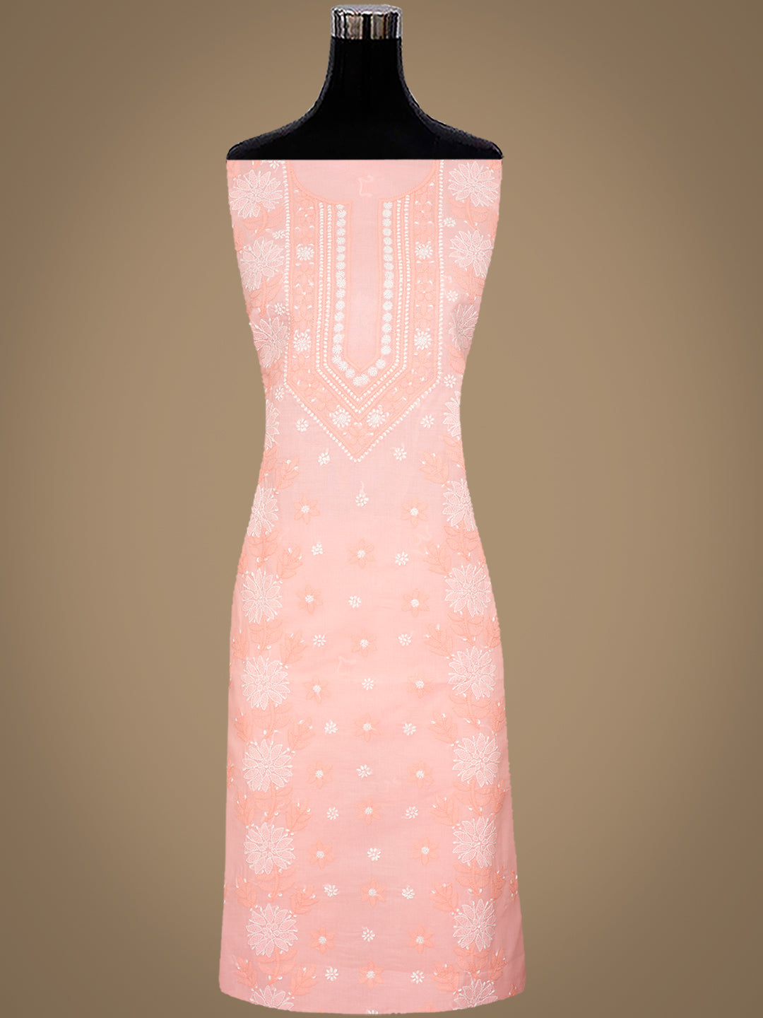 Ada Hand Embroidered Peach Cotton Lucknowi Chikankari Unstitched Suit Piece 01A993860