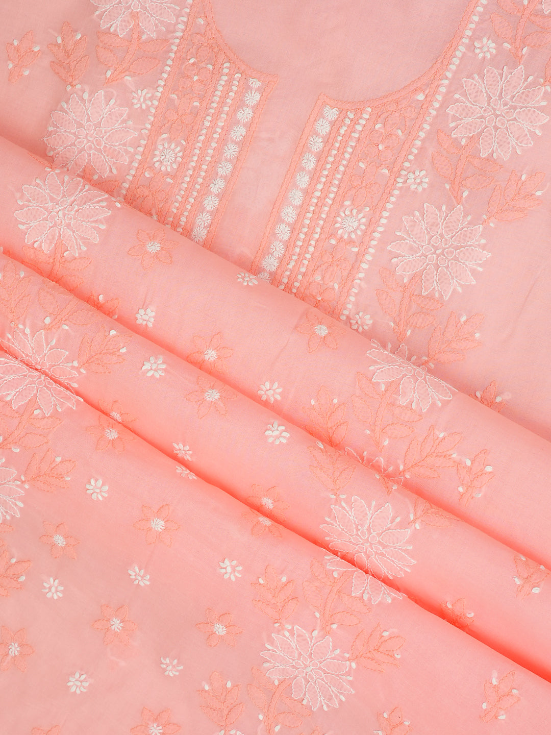 Ada Hand Embroidered Peach Cotton Lucknowi Chikankari Unstitched Suit Piece 01A993860