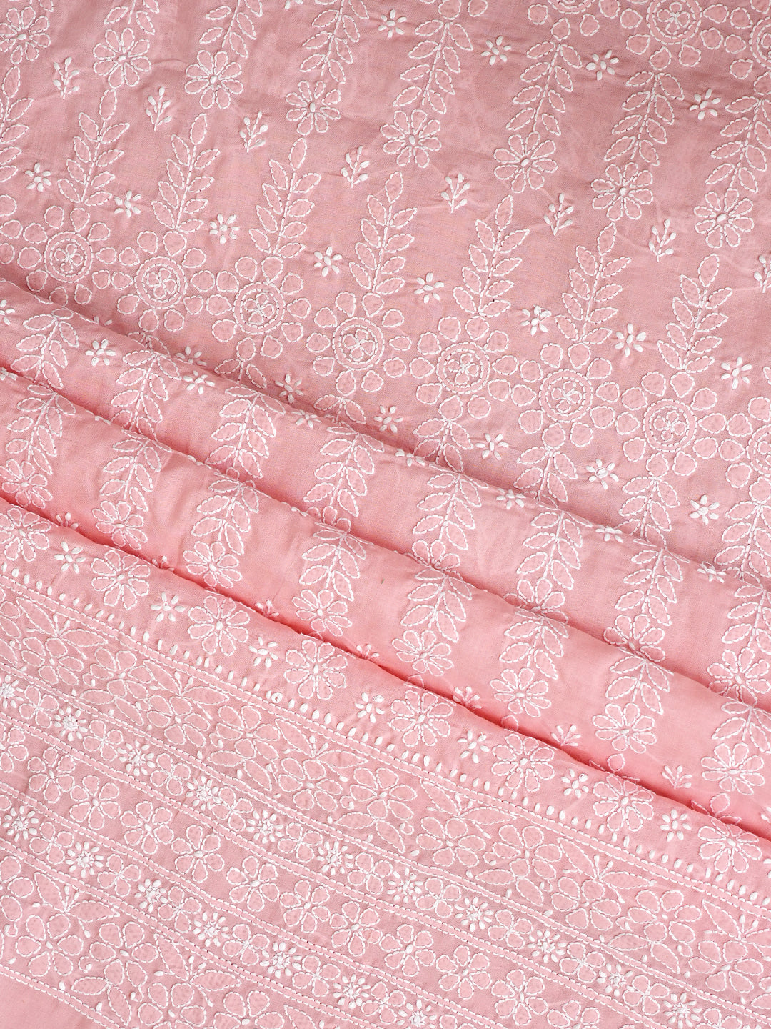 Ada Hand Embroidered Peach Cotton Lucknowi Chikankari Unstitched Suit Piece 01A999486