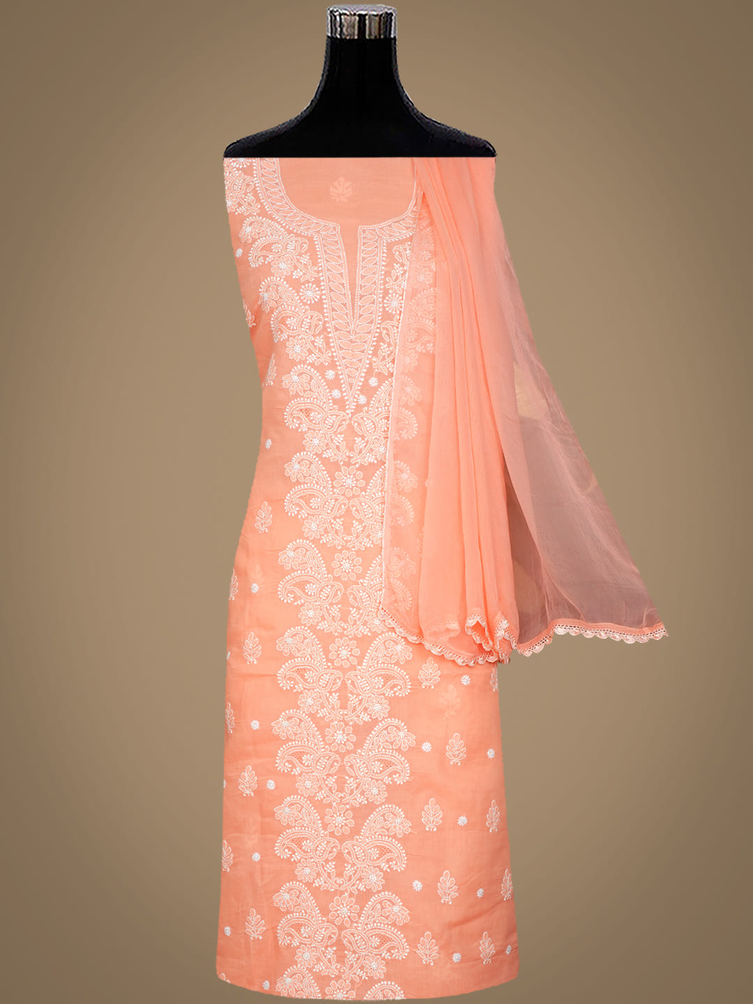 Ada Hand Embroidered Peach Cotton Lucknowi Chikankari Unstitched Suit Piece With Chiffon Dupatta 01A1009896_5