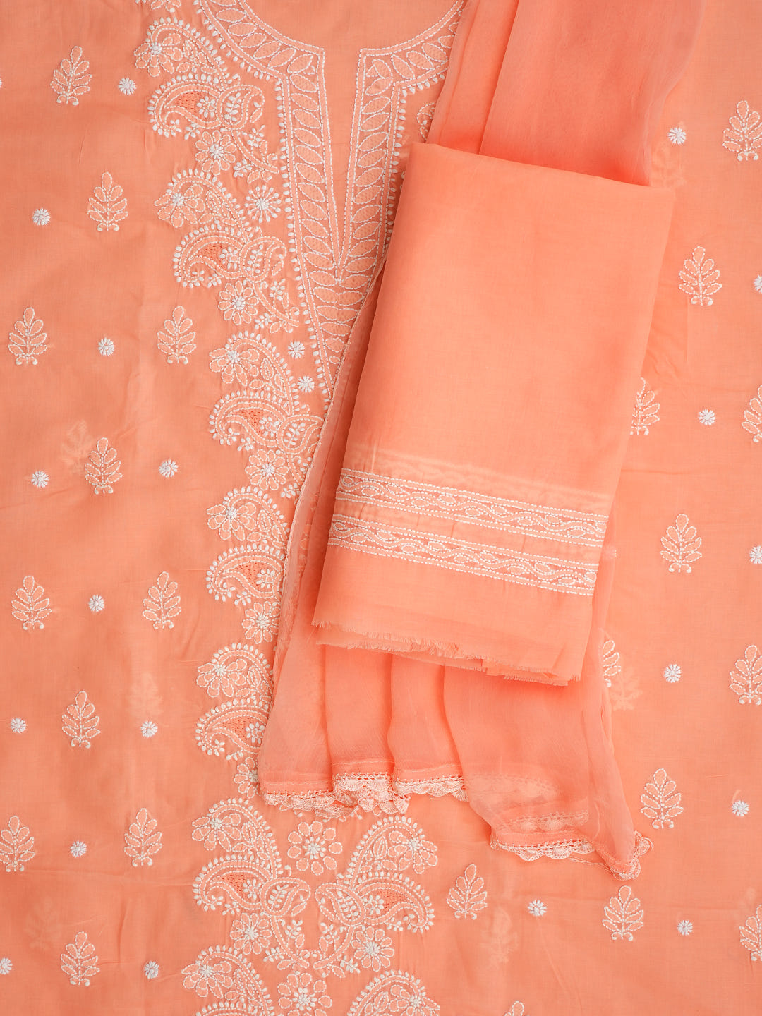 Ada Hand Embroidered Peach Cotton Lucknowi Chikankari Unstitched Suit Piece With Chiffon Dupatta 01A1009896_7