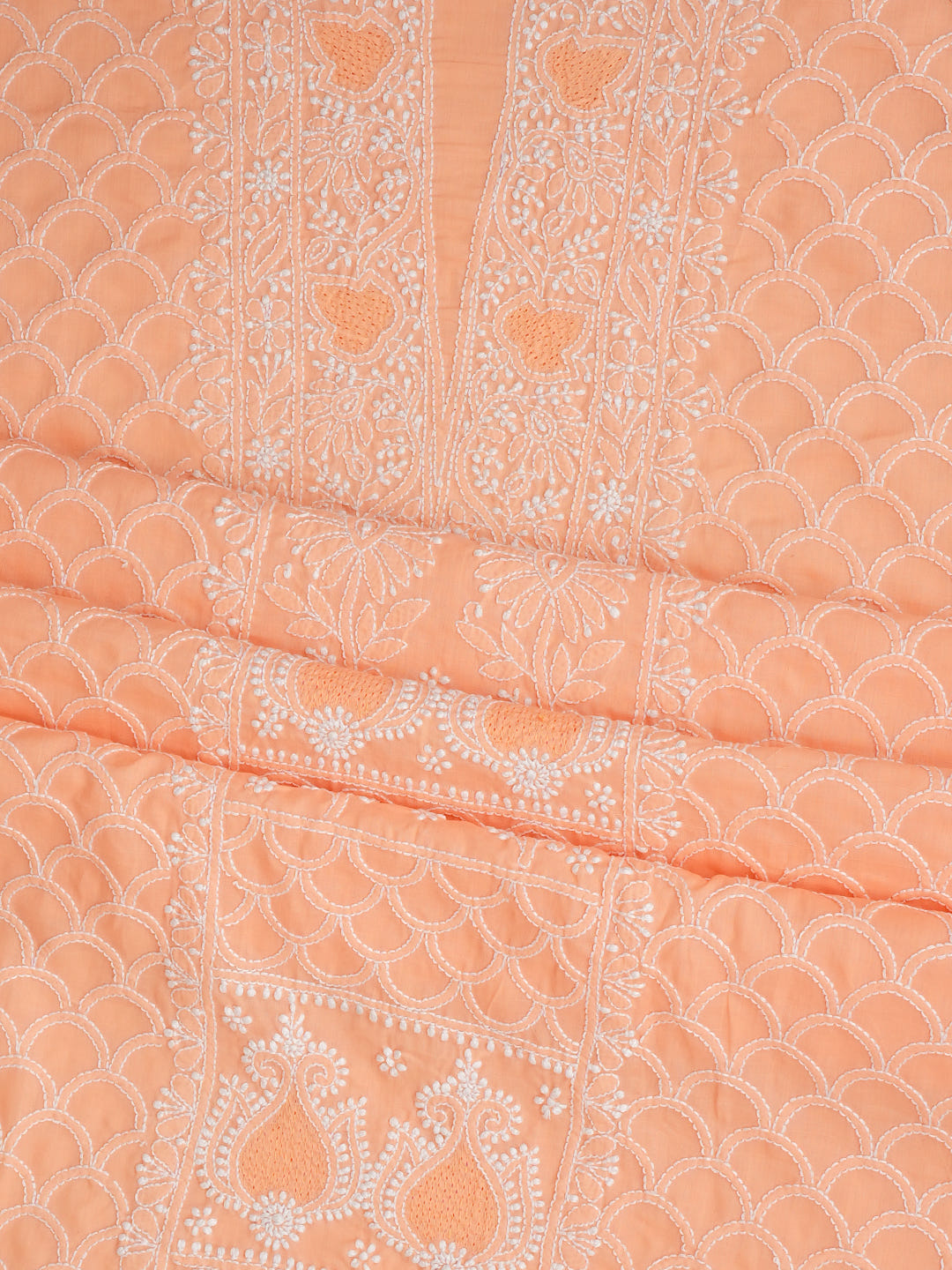 Ada Hand Embroidered Peach Cotton Lucknowi Chikankari Unstitched Suit Piece With Chiffon Dupatta 01A869322_4