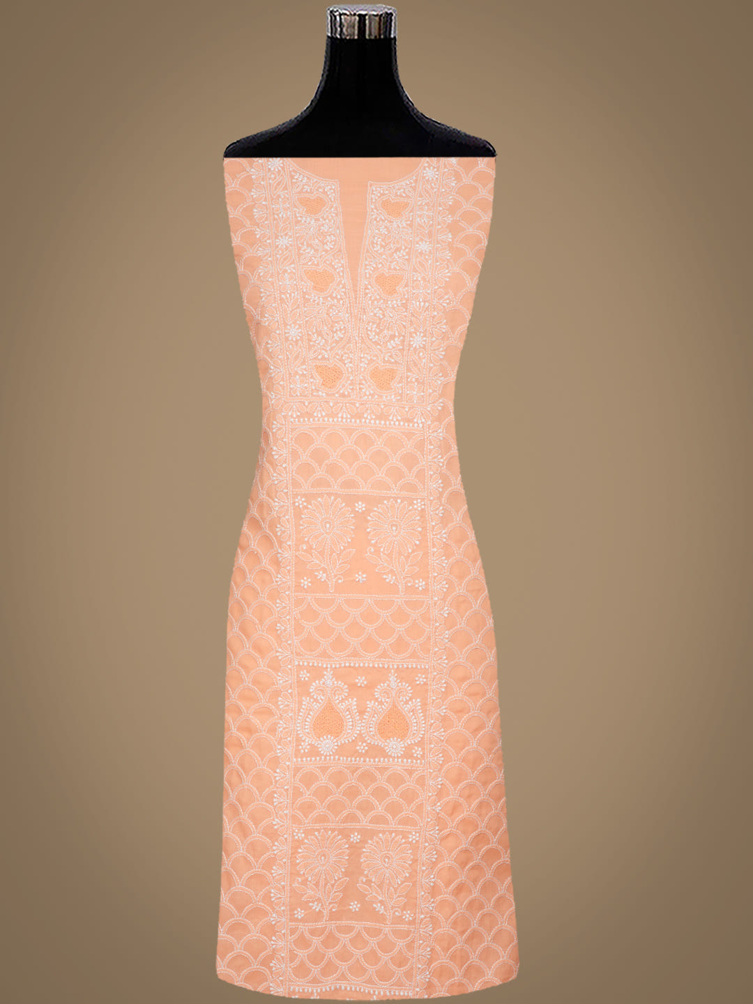 Ada Hand Embroidered Peach Cotton Lucknowi Chikankari Unstitched Suit Piece With Chiffon Dupatta 01A869322_8