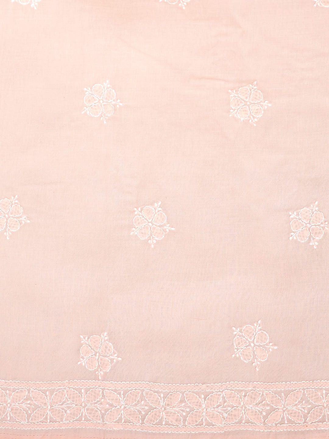 Ada Hand Embroidered Peach Cotton Lucknowi Chikankari Unstitched Suit Piece With Chiffon Dupatta A211366