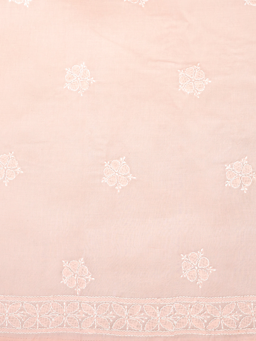 Ada Hand Embroidered Peach Cotton Lucknowi Chikankari Unstitched Suit Piece With Chiffon Dupatta A211366