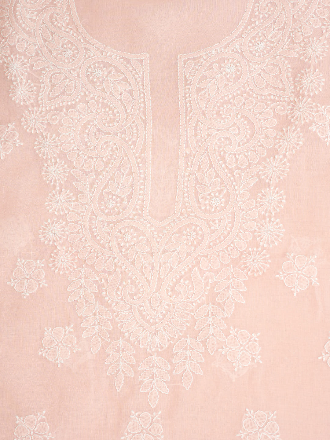 Ada Hand Embroidered Peach Cotton Lucknowi Chikankari Unstitched Suit Piece With Chiffon Dupatta A211366