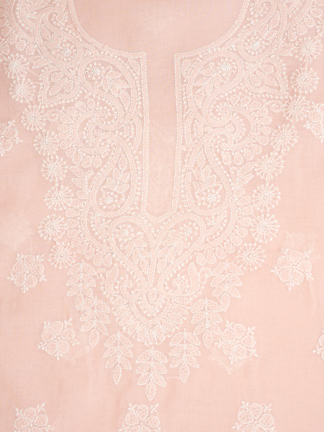 Ada Hand Embroidered Peach Cotton Lucknowi Chikankari Unstitched Suit Piece With Chiffon Dupatta A211366