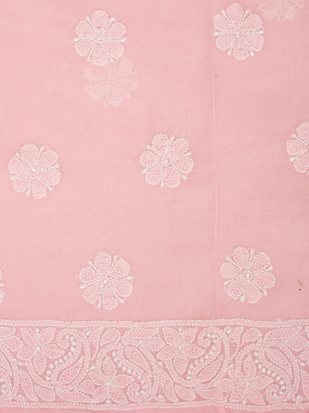 Ada Hand Embroidered Peach Cotton Lucknowi Chikankari Unstitched Suit Piece With Cutdana Work 01A959647