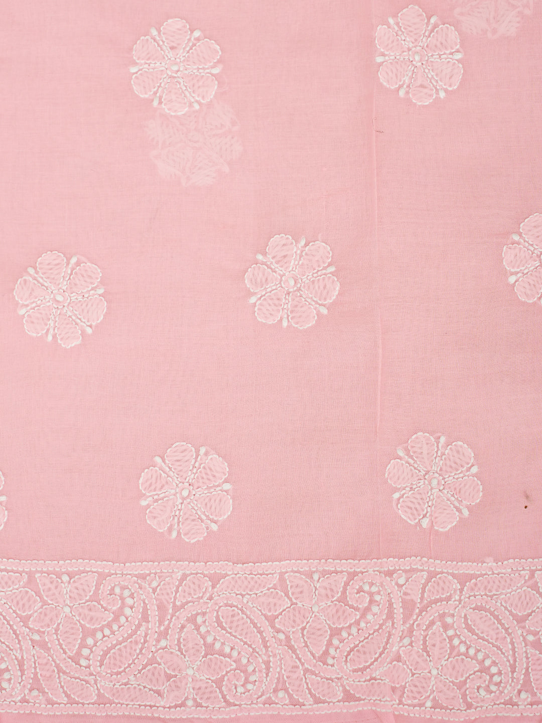 Ada Hand Embroidered Peach Cotton Lucknowi Chikankari Unstitched Suit Piece With Cutdana Work 01A959647