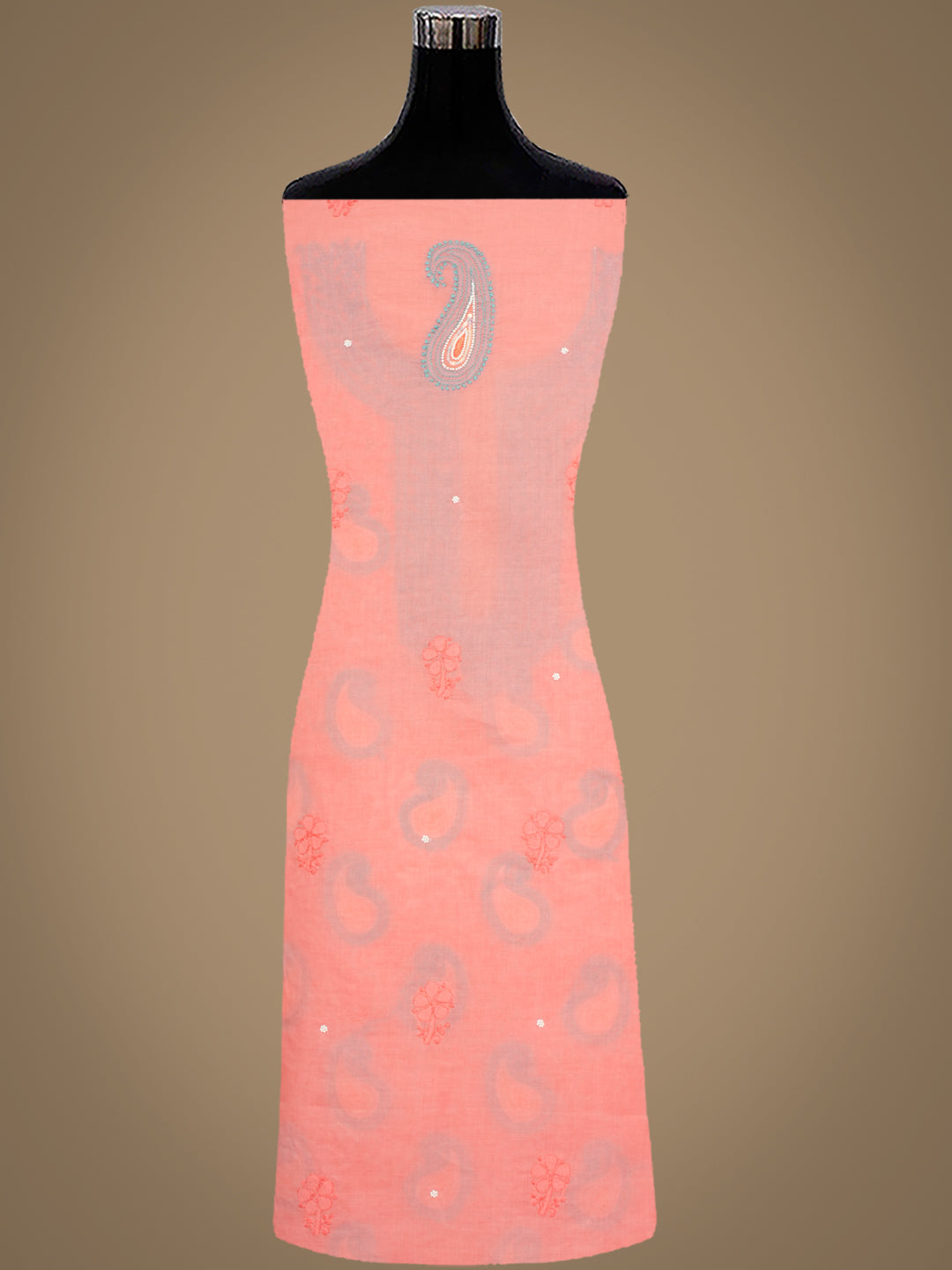 Lucknowi Chikankari Peach Cotton Unstitched Dress Material