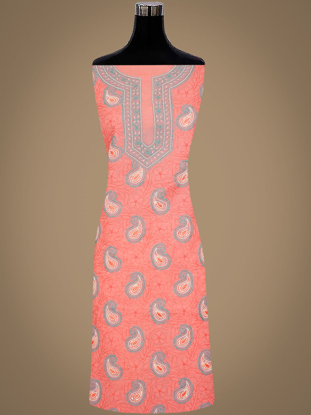 Ada Hand Embroidered Peach Cotton Ethnic Suit for Women