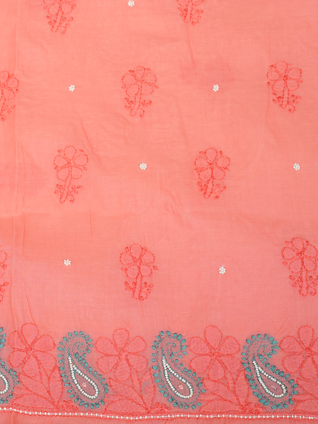 Premium Ada Peach Cotton Embroidered Suit Piece