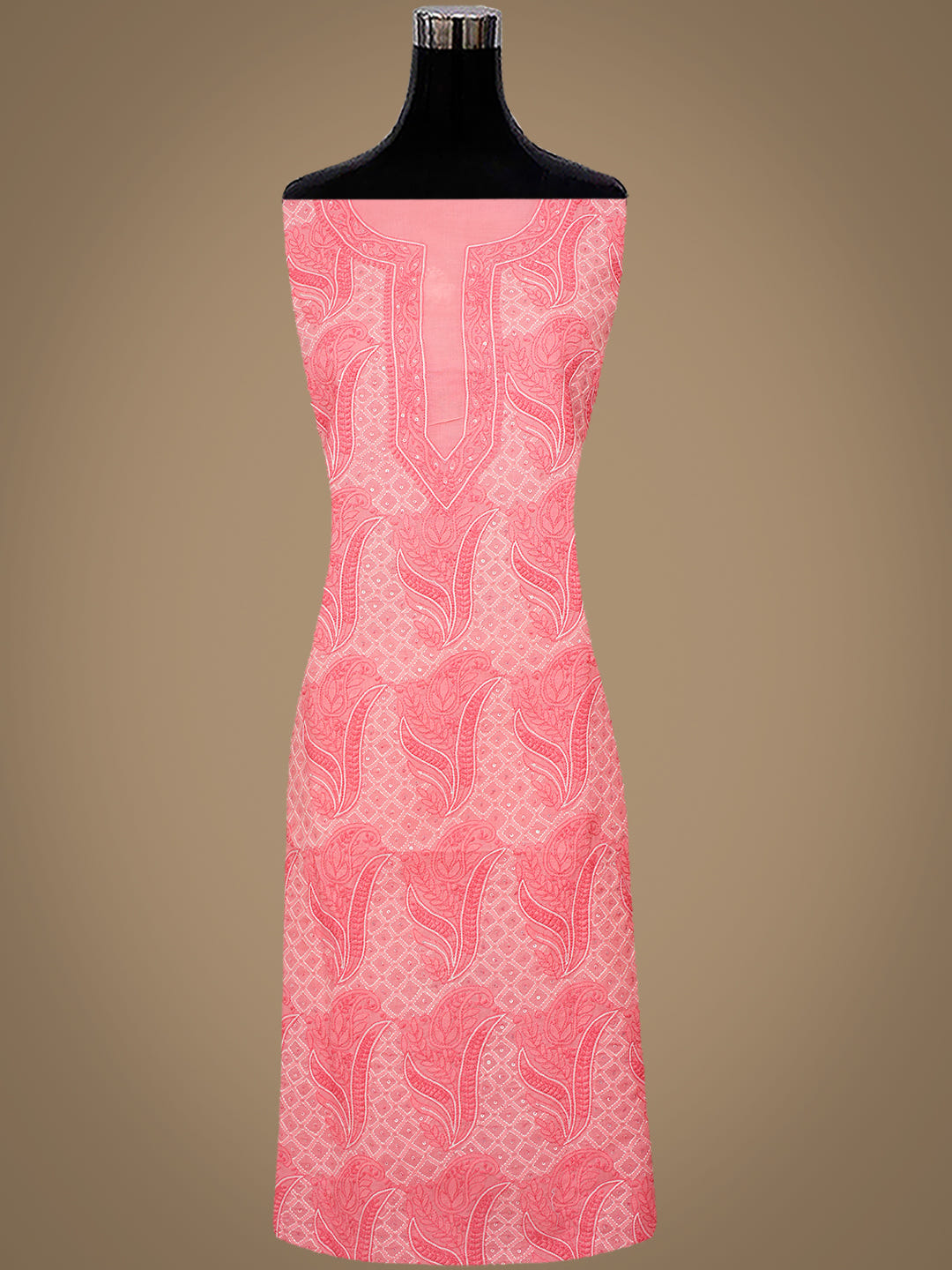 Ada Hand Embroidered Peach Cotton Lucknowi Chikankari Unstitched Suit Piece With Sequinned Work 01A984821