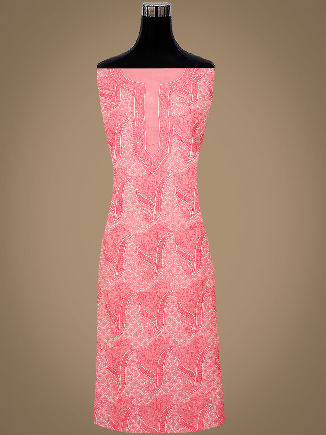 Ada Hand Embroidered Peach Cotton Lucknowi Chikankari Unstitched Suit Piece With Sequinned Work 01A984821