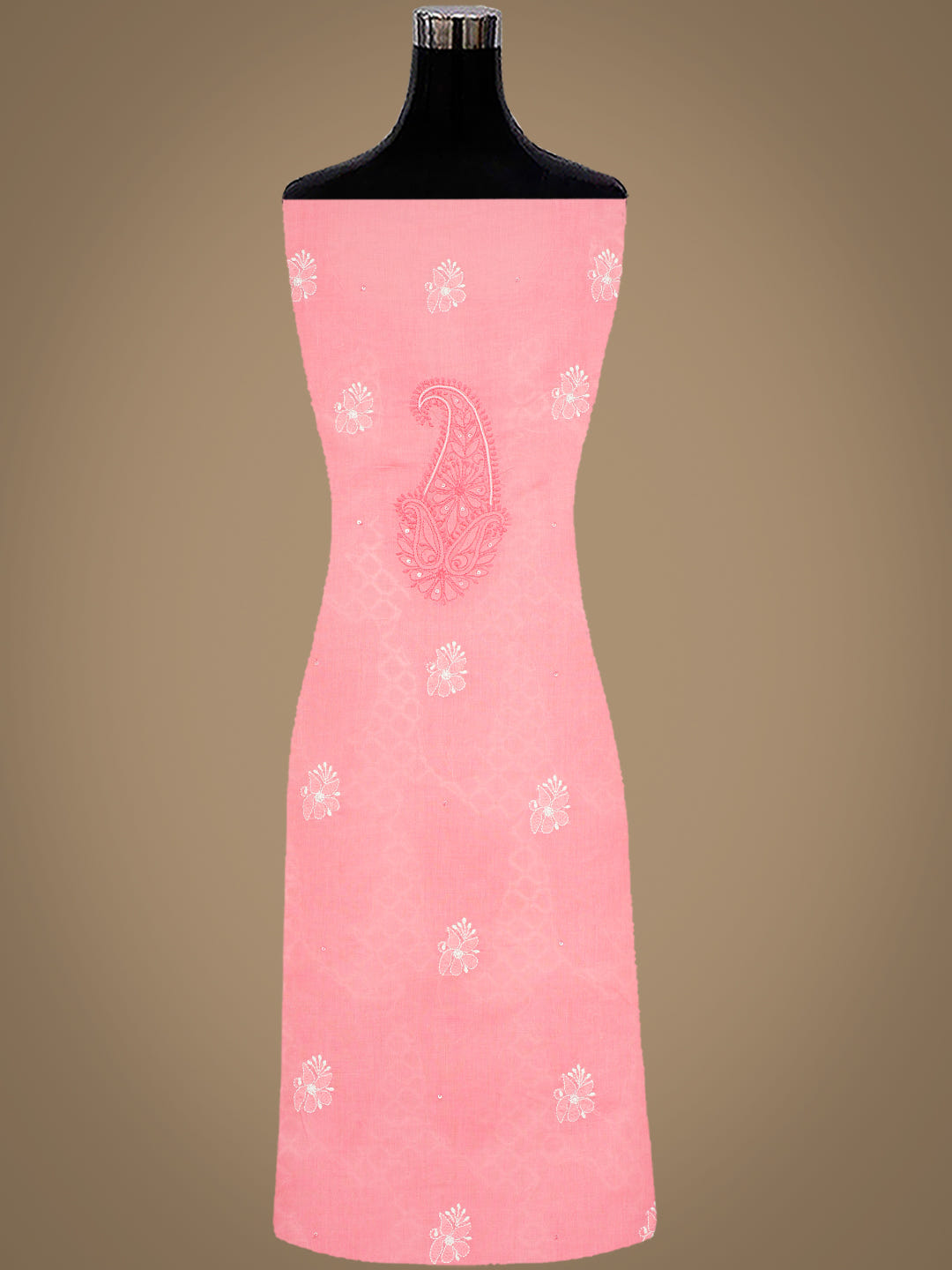 Ada Hand Embroidered Peach Cotton Lucknowi Chikankari Unstitched Suit Piece With Sequinned Work 01A984821