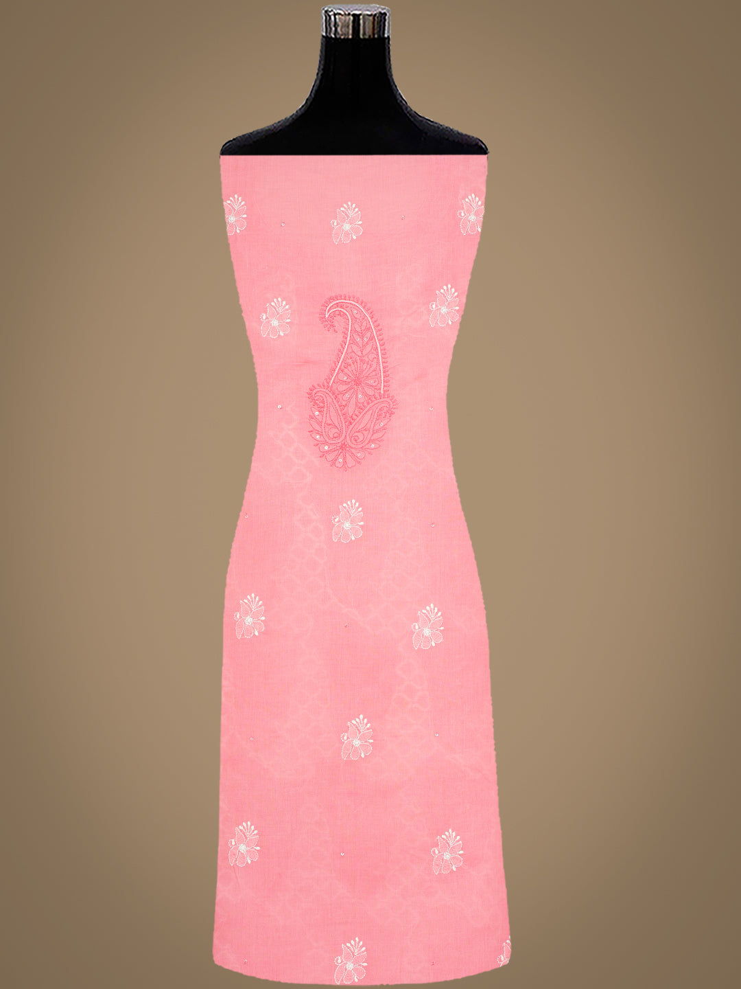 Ada Hand Embroidered Peach Cotton Lucknowi Chikankari Unstitched Suit Piece With Sequinned Work 01A984821
