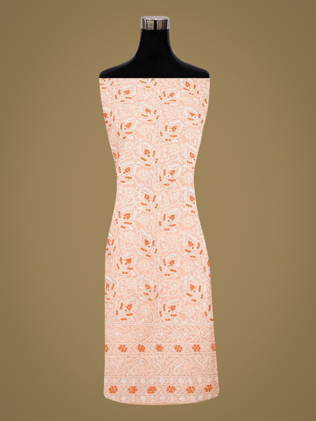 Ada Hand Embroidered Peach Cotton Lucknowi Chikankari Unstitched Suit Set With Chiffon Dupatta 01A989788