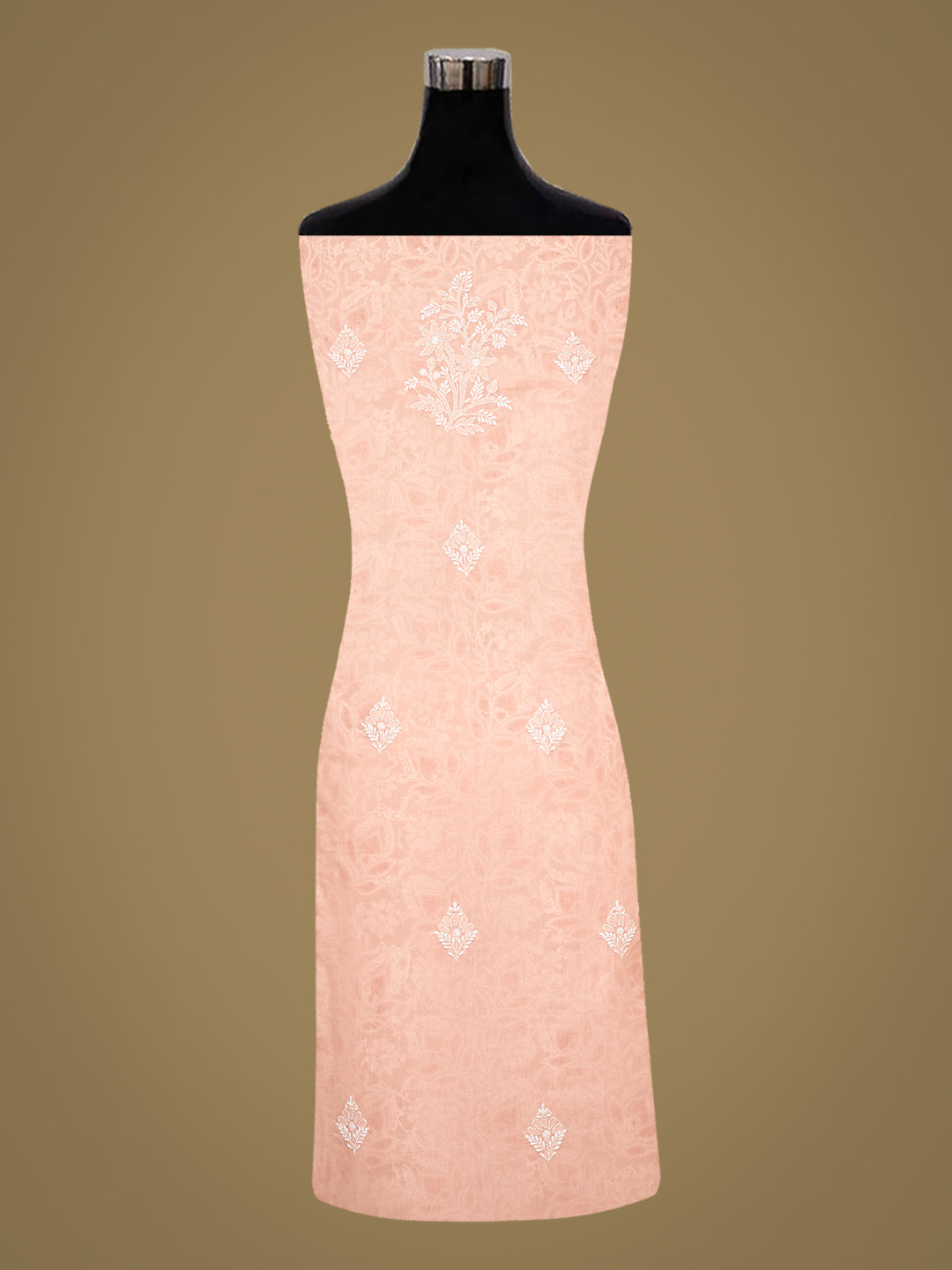 Ada Hand Embroidered Peach Cotton Lucknowi Chikankari Unstitched Suit Set With Chiffon Dupatta 01A989788