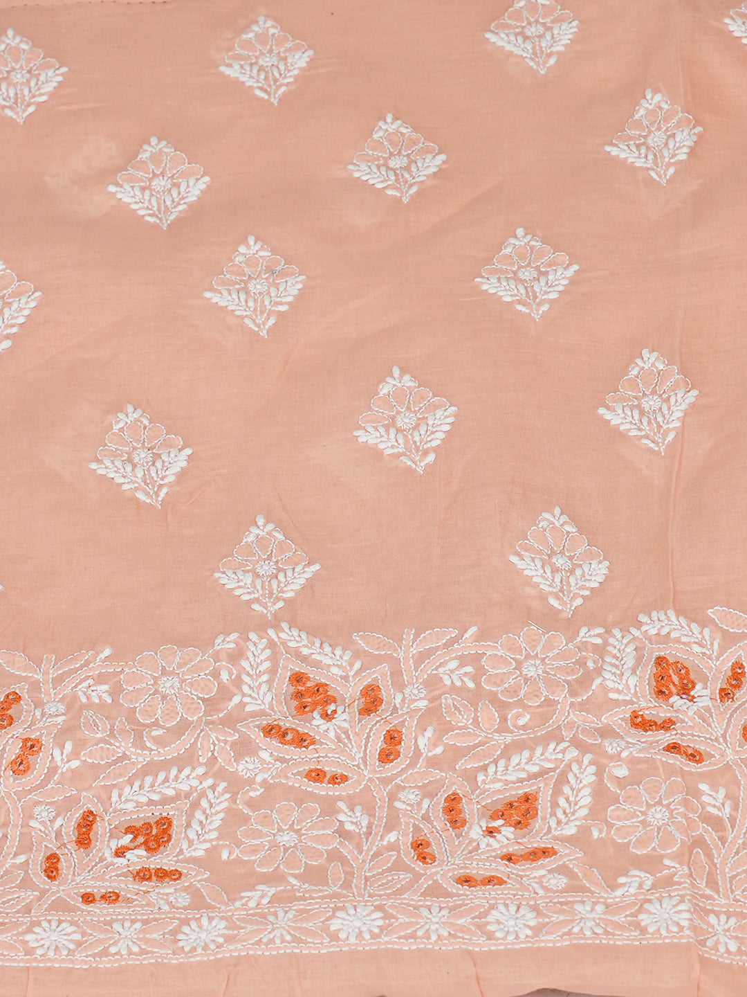 Ada Hand Embroidered Peach Cotton Lucknowi Chikankari Unstitched Suit Set With Chiffon Dupatta 01A989788