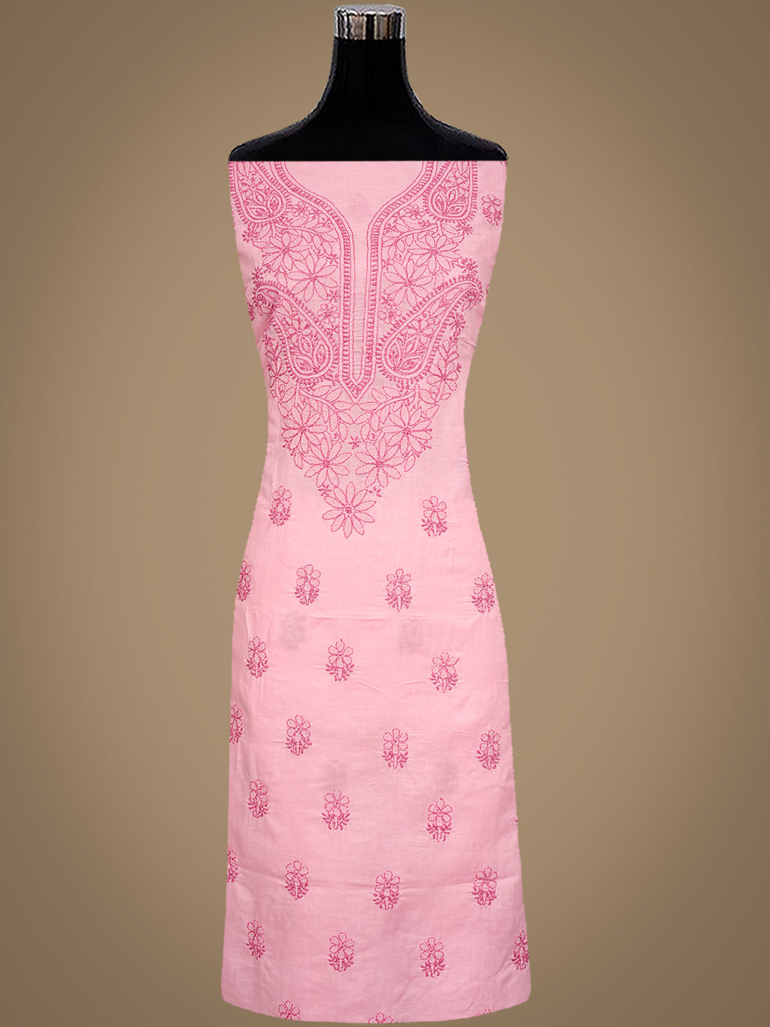 Ada Hand Embroidered Peach Cotton Lucknowi Chikankari Unstitched Suit Set With Chiffon Dupatta 01A992431