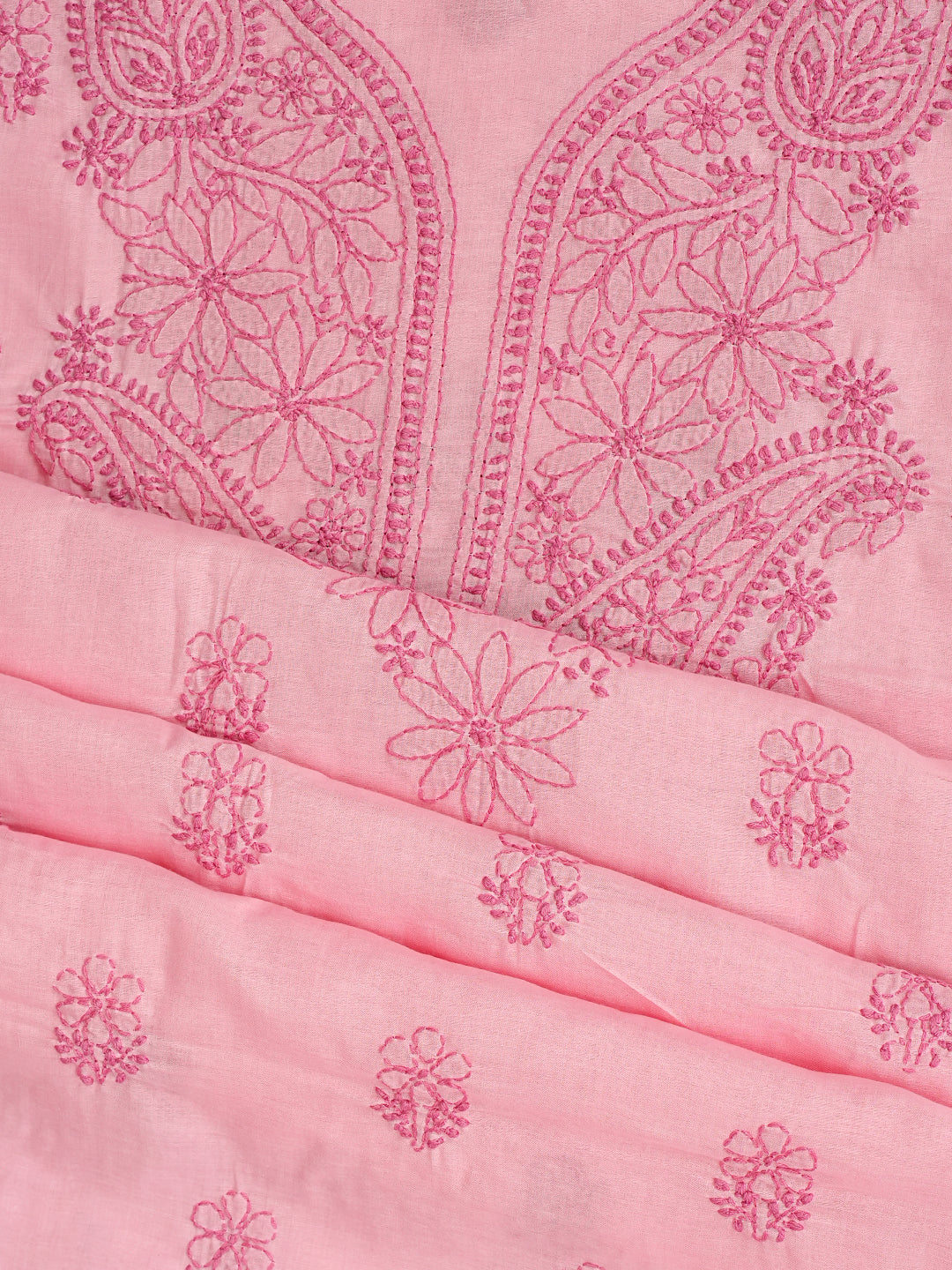 Ada Hand Embroidered Peach Cotton Lucknowi Chikankari Unstitched Suit Set With Chiffon Dupatta 01A992431