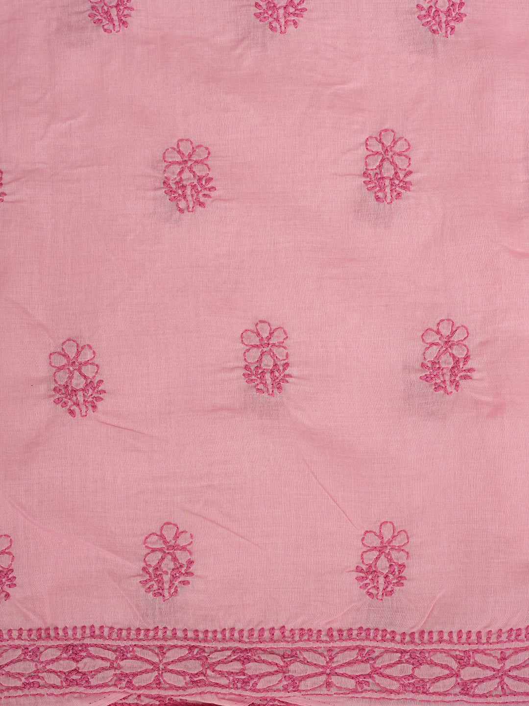 Ada Hand Embroidered Peach Cotton Lucknowi Chikankari Unstitched Suit Set With Chiffon Dupatta 01A992431