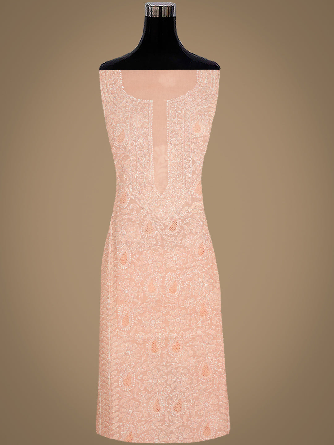 Ada Hand Embroidered Peach Cotton Lucknowi Chikankari Unstitched Suit Set With Chiffon Dupatta 01A992675