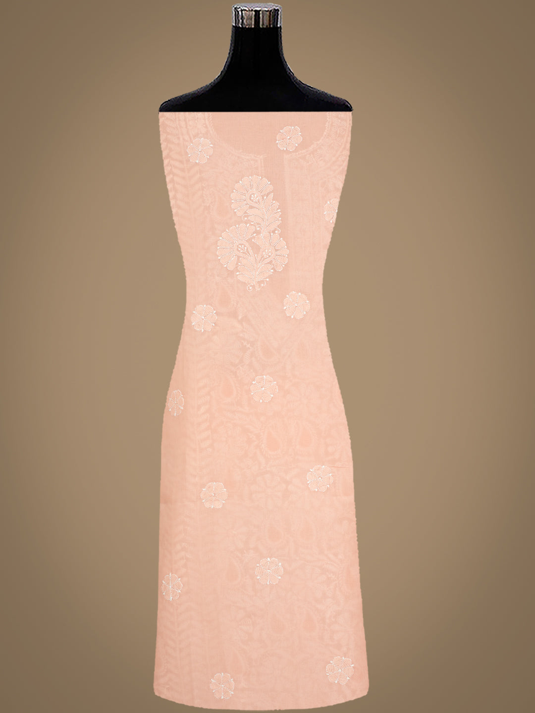 Ada Hand Embroidered Peach Cotton Lucknowi Chikankari Unstitched Suit Set With Chiffon Dupatta 01A992675