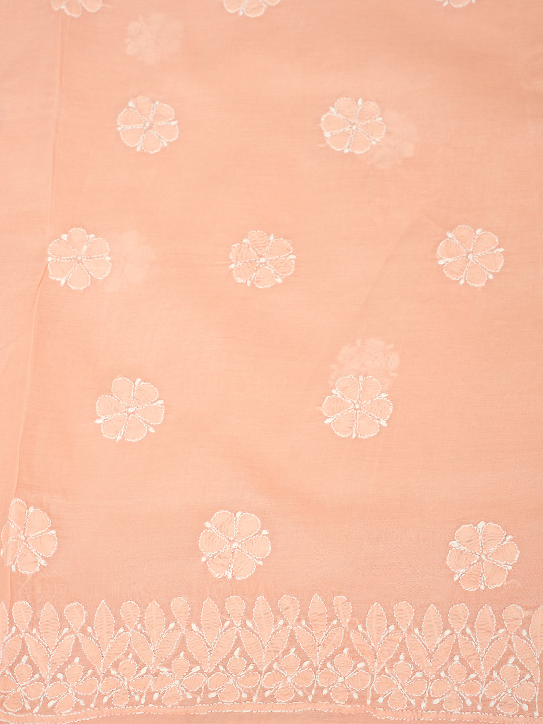 Ada Hand Embroidered Peach Cotton Lucknowi Chikankari Unstitched Suit Set With Chiffon Dupatta 01A992675