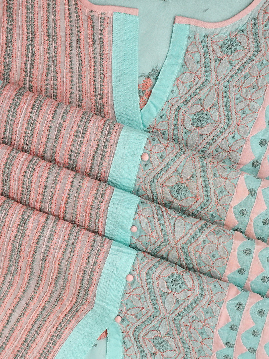 Ada Hand Embroidered Peach Cotton Lucknowi Chikankari Unstitched Suit Set With Chiffon Dupatta 01A993007
