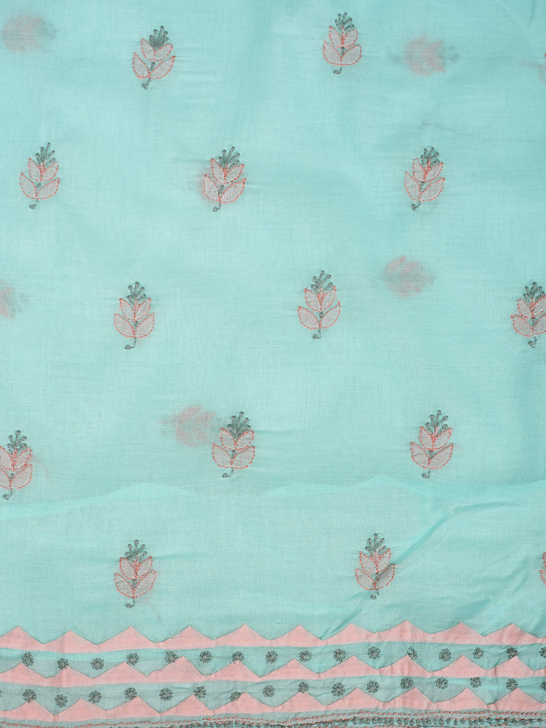 Ada Hand Embroidered Peach Cotton Lucknowi Chikankari Unstitched Suit Set With Chiffon Dupatta 01A993007