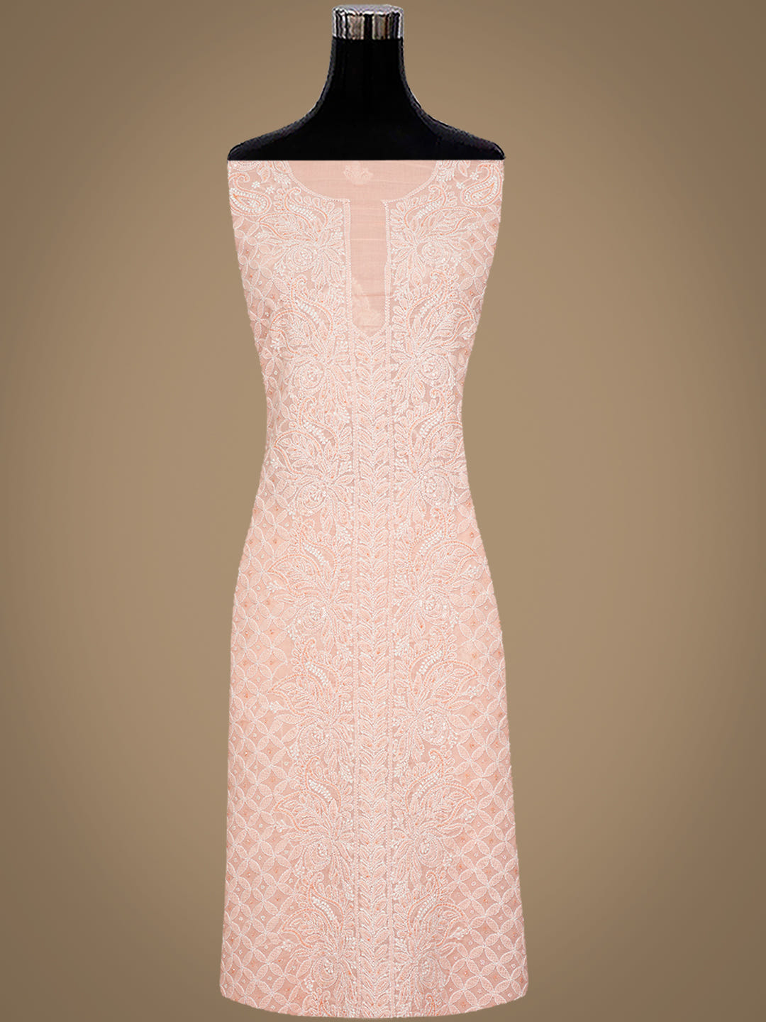 Ada Hand Embroidered Peach Cotton Lucknowi Chikankari Unstitched Suit Set With Cutdana Work 01A622193