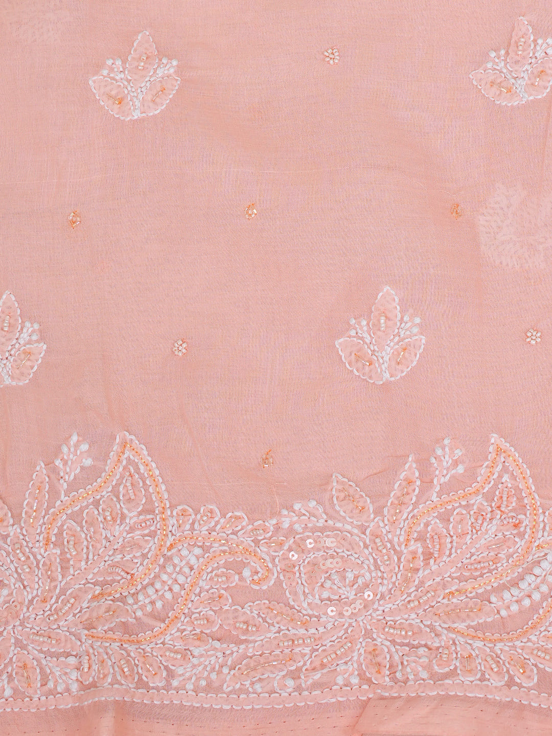 Ada Hand Embroidered Peach Cotton Lucknowi Chikankari Unstitched Suit Set With Cutdana Work 01A622193